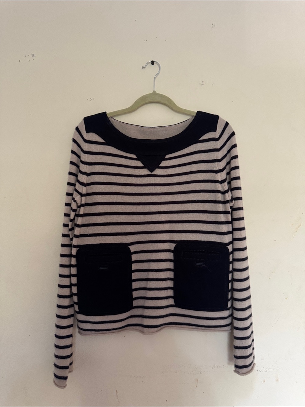 Tory Burch Black and Cream Striped Boatneck Sweater